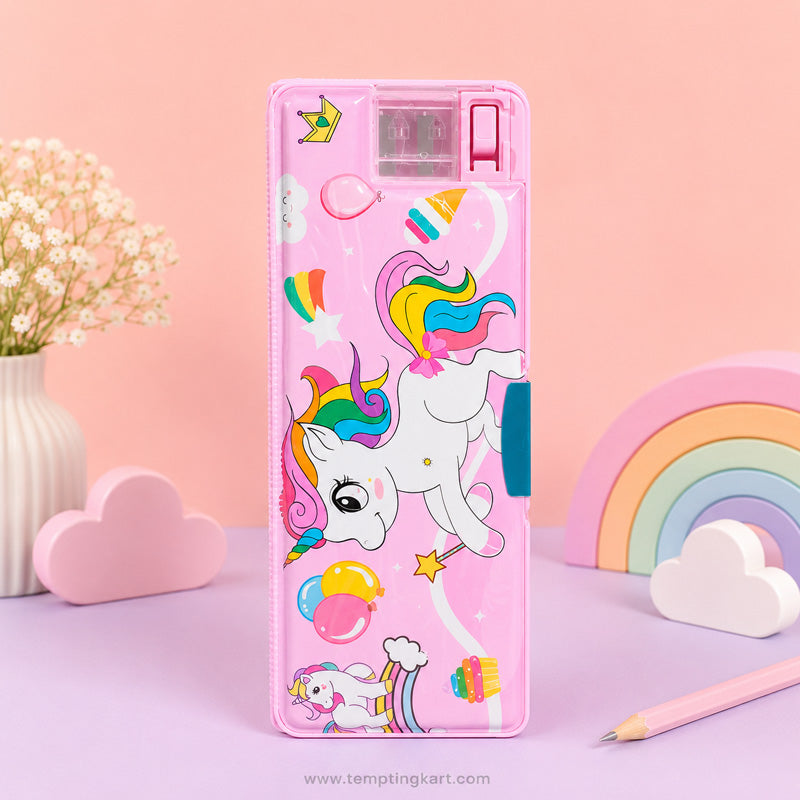 Double Side Pencil Box with Built-in Dual Sharpener – Multi Design