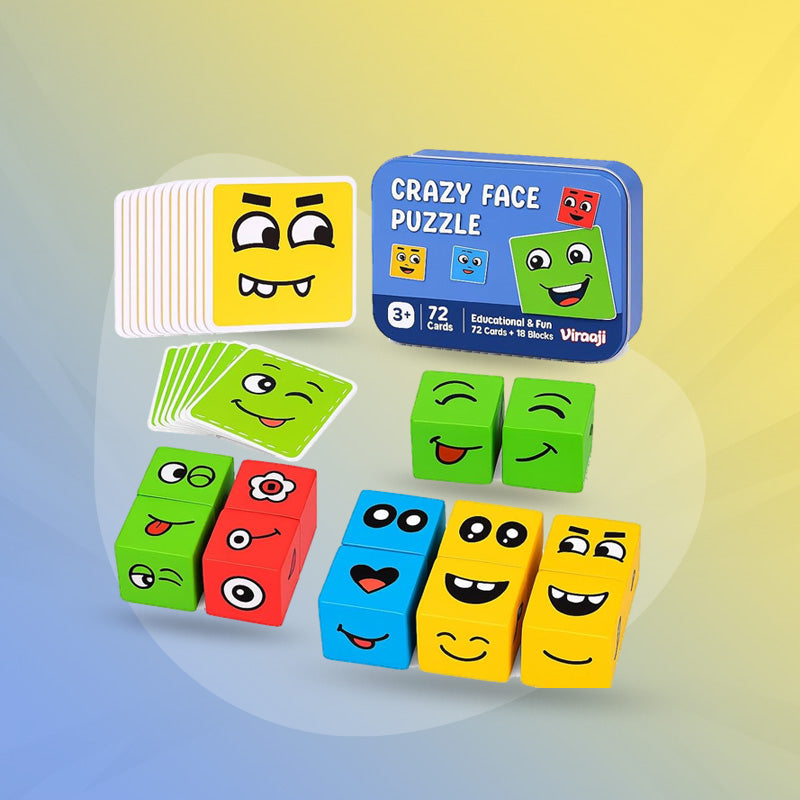 Wooden Face Cube Change Puzzle for Kids – Emoji Expressions Matching Game