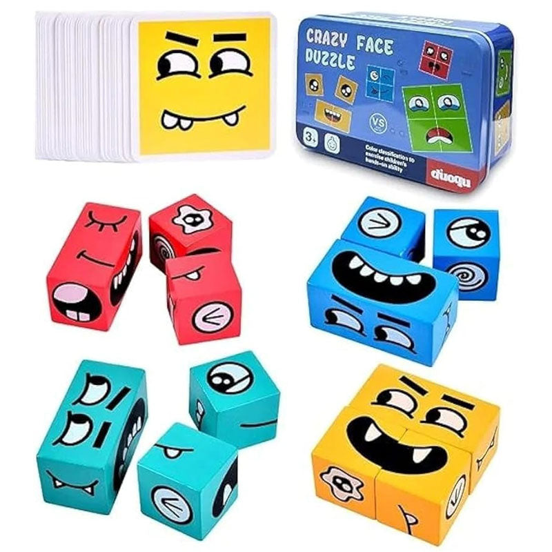 Wooden Face Cube Change Puzzle for Kids – Emoji Expressions Matching Game