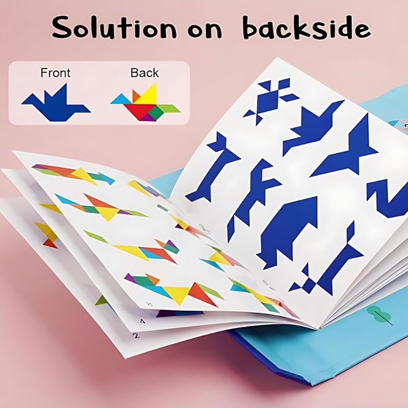 Wooden Tangram Puzzle with Magnetic Book – Educational Toy for Kids 3+w