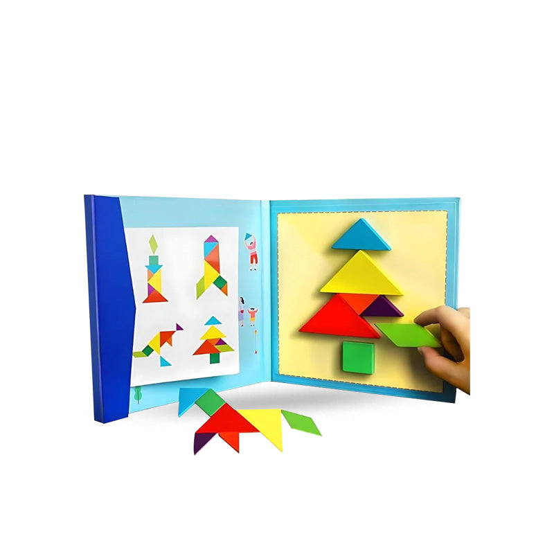 Wooden Tangram Puzzle with Magnetic Book – Educational Toy for Kids 3+w