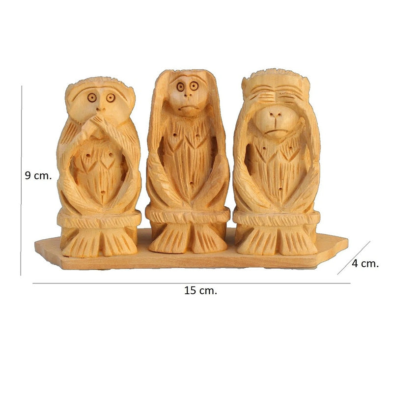 Wooden Three Wise Monkeys Showpiece | Handmade Wooden Decorative Figurines | Channapatna Toys