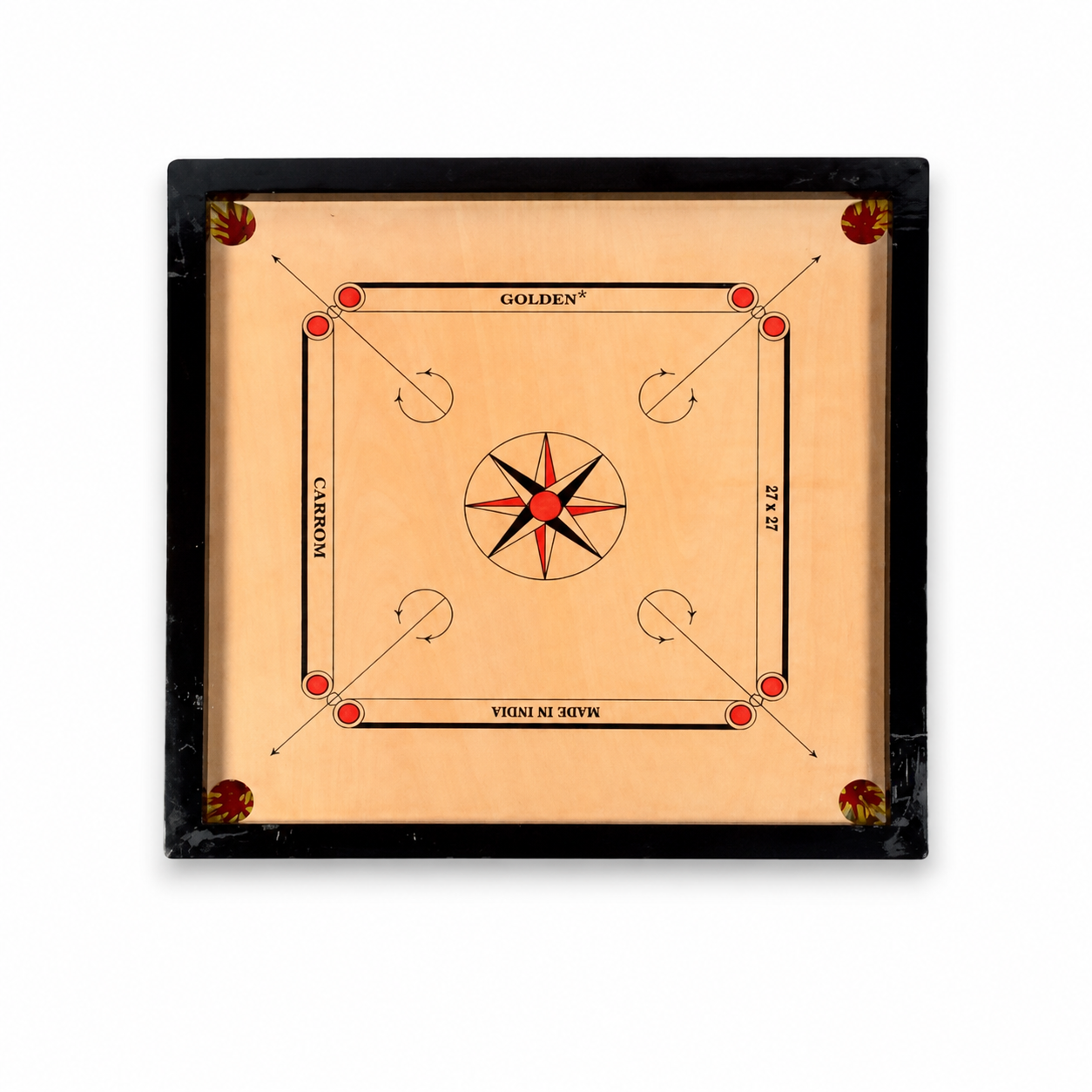 Jupiter Golden Bright 27x27 Inch Wooden Carrom Board – Smooth Playing Surface with Durable Frame