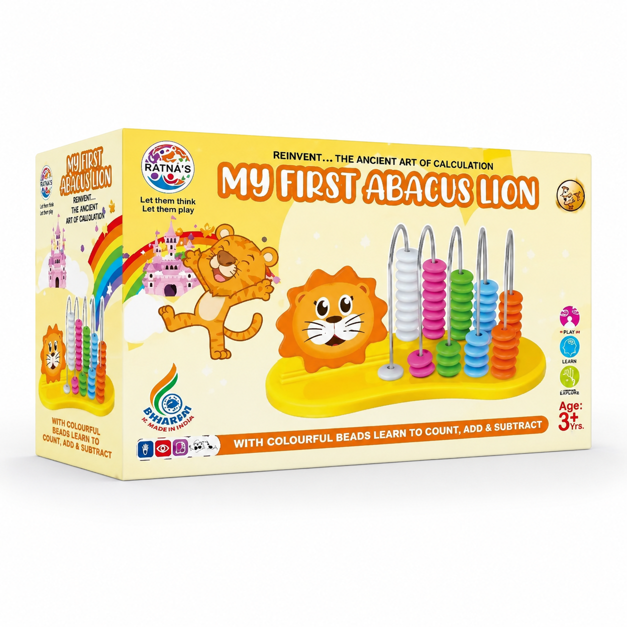 Ratna's My First Abacus Lion Educational Counting Toy for Kids | Colorful Bead Learning Abacus | Early Math Skills Development (3+ Years)