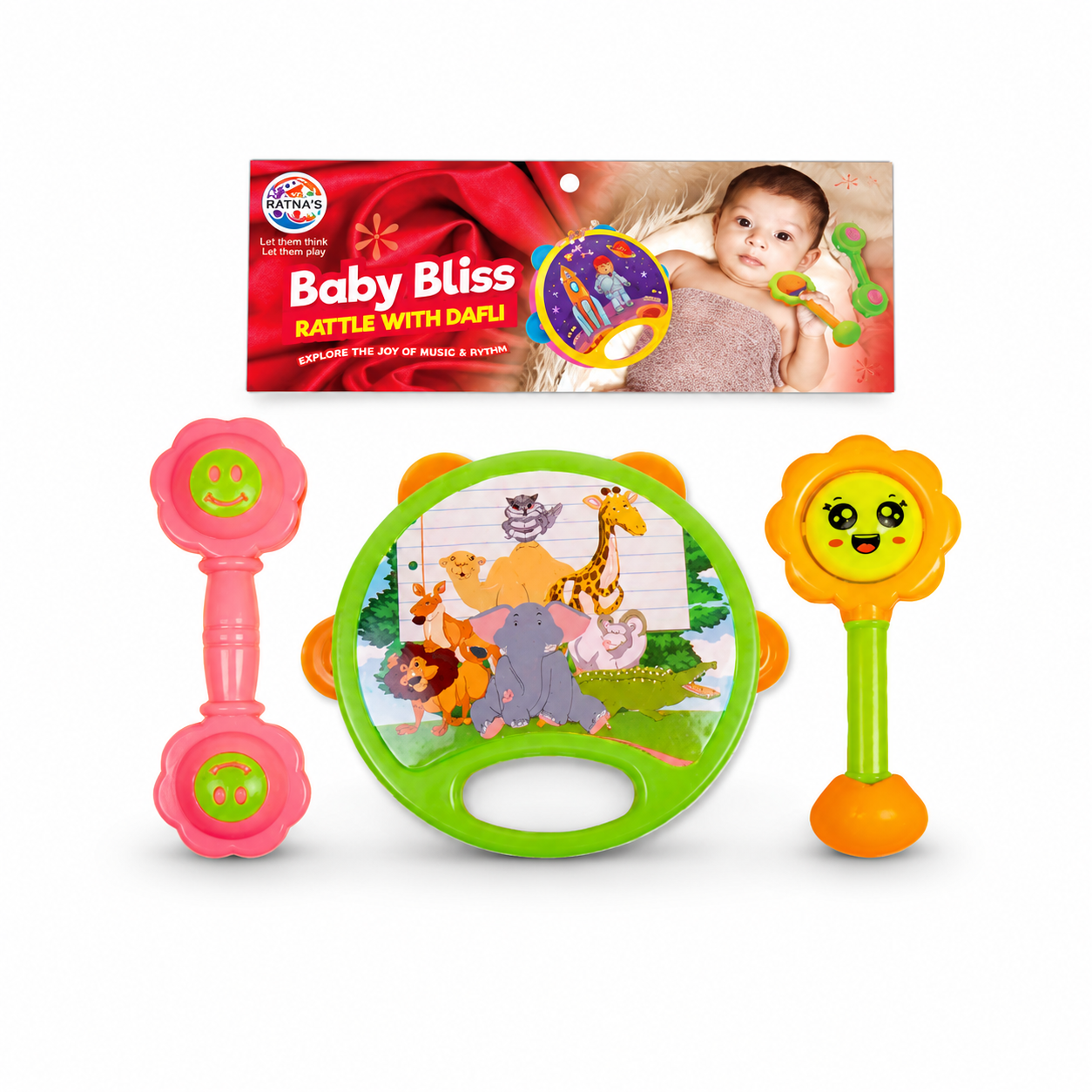Baby Bliss Rattle Set | 3-Piece Baby Rattle Toy Set for Infants & Toddlers | Colorful Sensory Development Toys