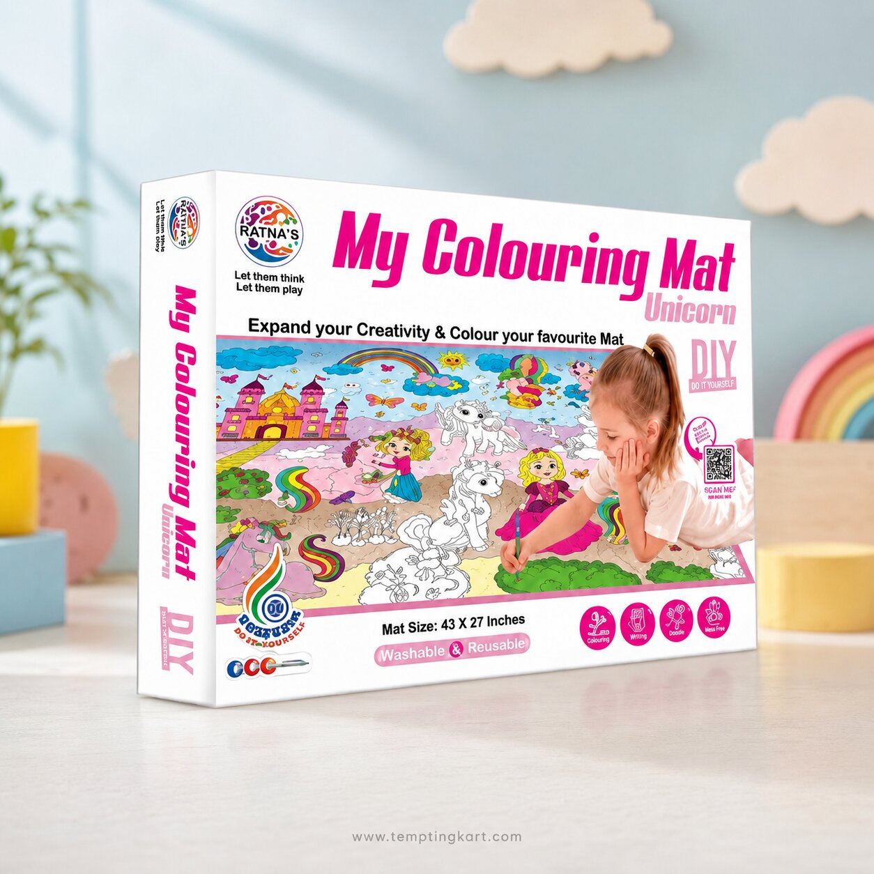 DIY Unicorn My Colouring Mat for Kids – Reusable Giant Coloring Activity Mat (40 x 27 Inches) | Creative Drawing & Coloring Learning Toy for Children