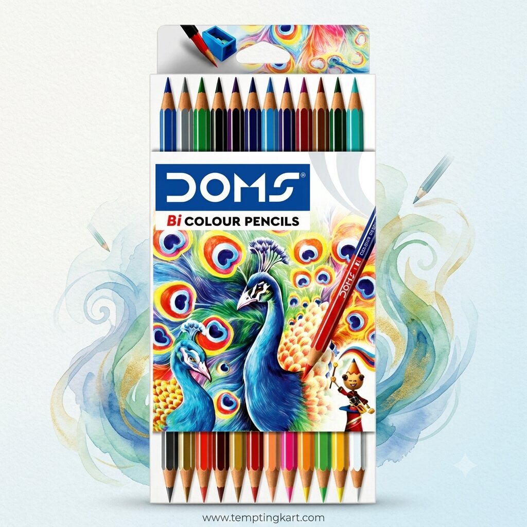 DOMS Bi-Colour Pencils 24 Shades (12 Dual-Sided Pencils) with Sharpener & Pencil Extender | Super Soft Colour Leads for Drawing, Sketching & Coloring