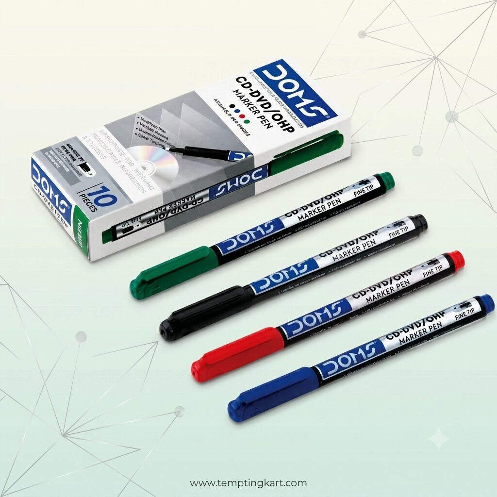 DOMS CD/DVD/OHP Marker Pen Fine Tip – Waterproof & UV Resistant Permanent Marker (10 Pieces Pack)