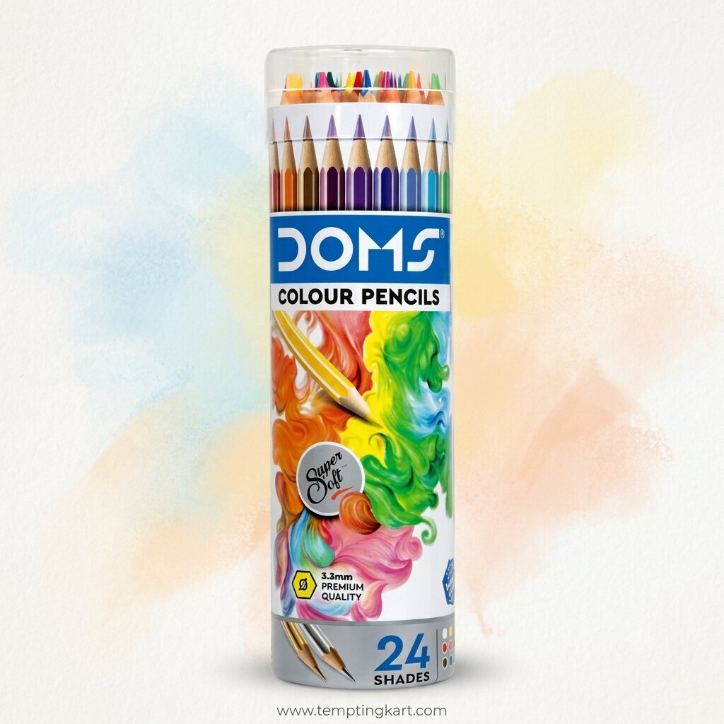 DOMS Colour Pencils Round Tin 24 Shades | Rich Pigments & Smooth Coloring | Premium Quality Colour Pencil Set