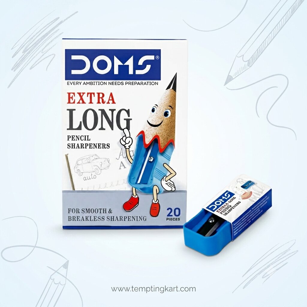 DOMS Extra Long Pencil Sharpeners Box Pack (2 Pieces) – Smooth & Breakless Sharpening for School, Office & Drawing Use