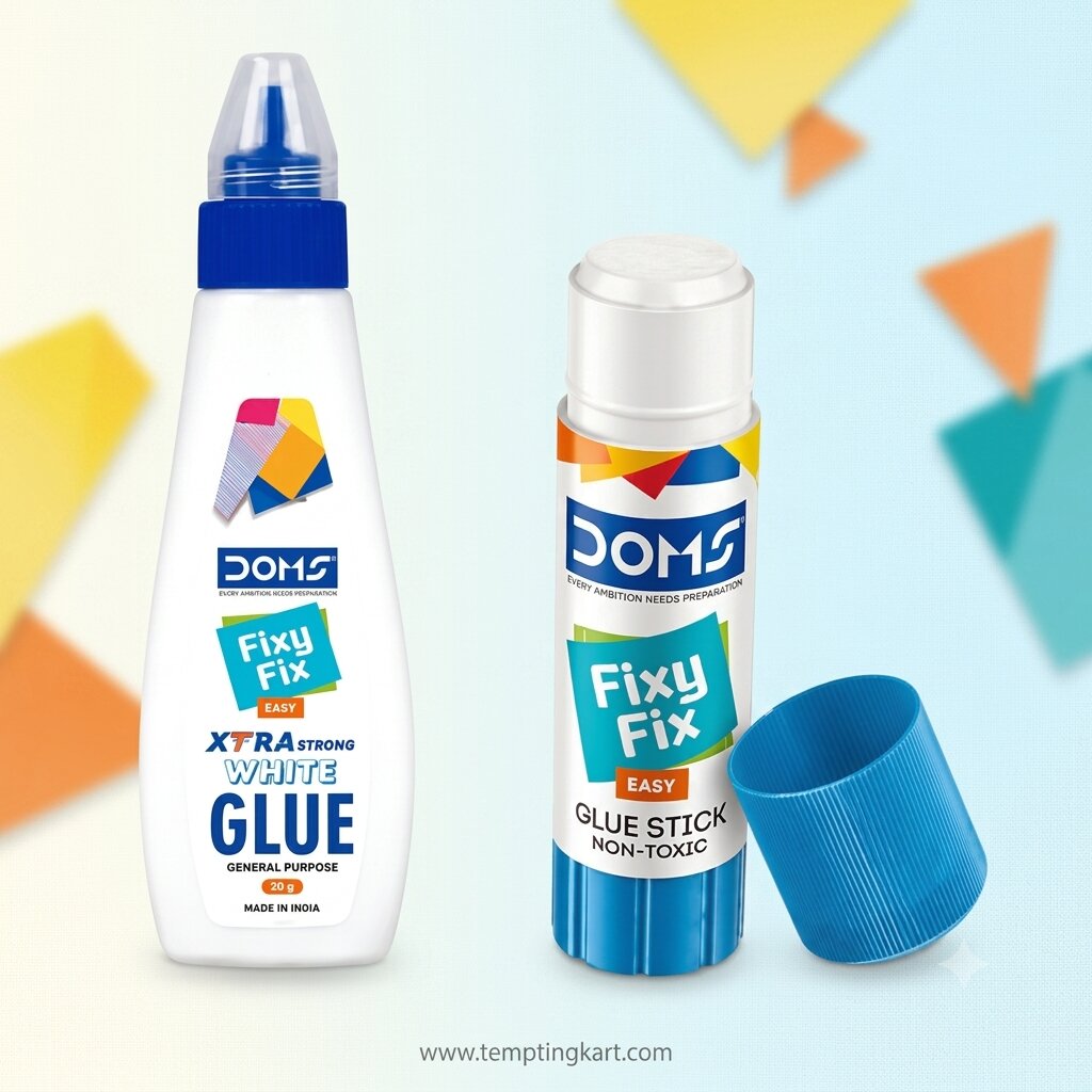 DOMS Fixy Fix White Glue & Glue Stick Combo Pack – Strong Adhesive, Fast Drying, Non-Toxic Craft and School Glue