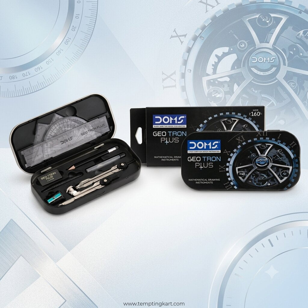DOMS | Geo Tron Plus Geometry Box Mathematical Drawing Instrument Set with Compass, Divider, Protractor & Mechanical Pencil