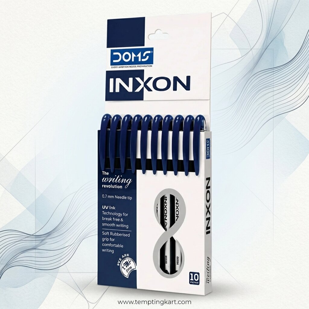 DOMS INXON Ball Pen Pack of 10 | 0.7mm Fine Tip Smooth Writing Blue Ink Pens
