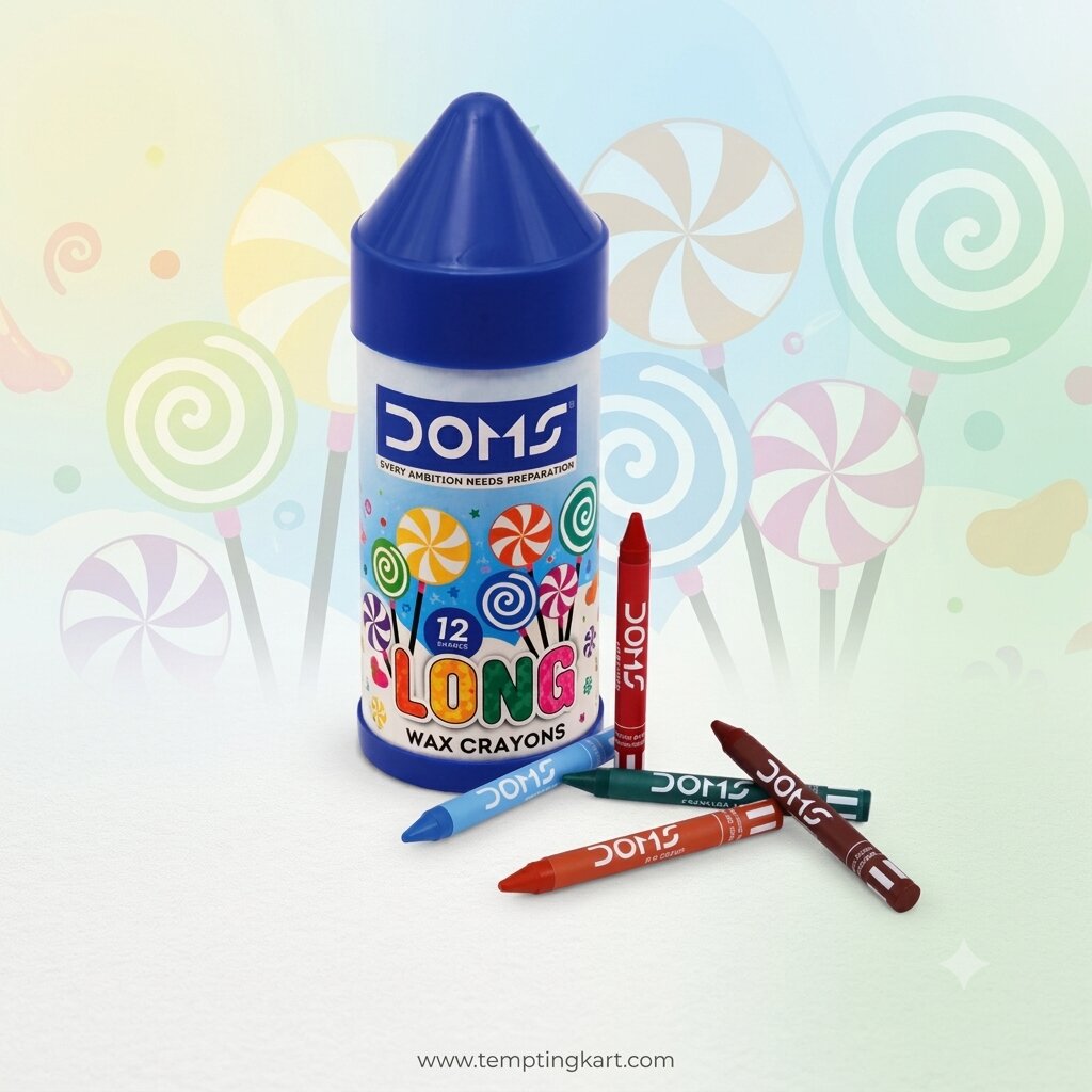 DOMS Long Wax Crayons 12 Shades (Art No. 8739) – Smooth, Vibrant & Long-Lasting Coloring Crayons for Kids