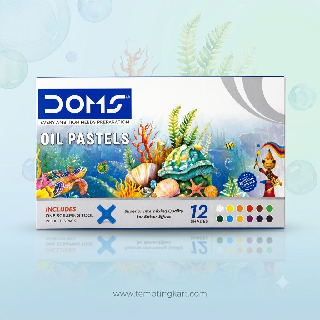 DOMS Oil Pastels 12 Shades Set with Scraping Tool | Smooth Coloring & Art Drawing Kit for Kids, Students & Artists