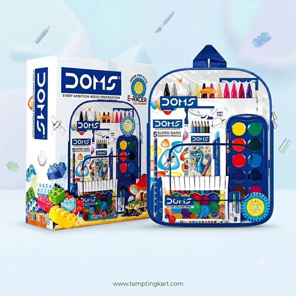 DOMS Smart Kit 7160 Complete Drawing & Coloring Set for Kids | Art & Craft Gift Kit with Water Colours, Crayons, Colour Pencils & Accessories