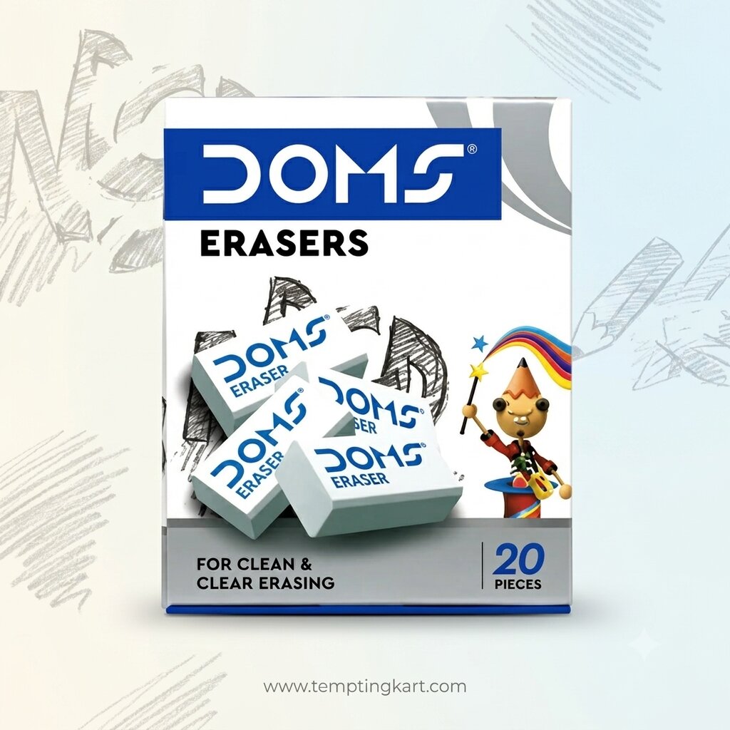 DOMS Soft Erasers Pack of 20 – Premium Dust-Free Erasers for Clean & Smooth Pencil Erasing
