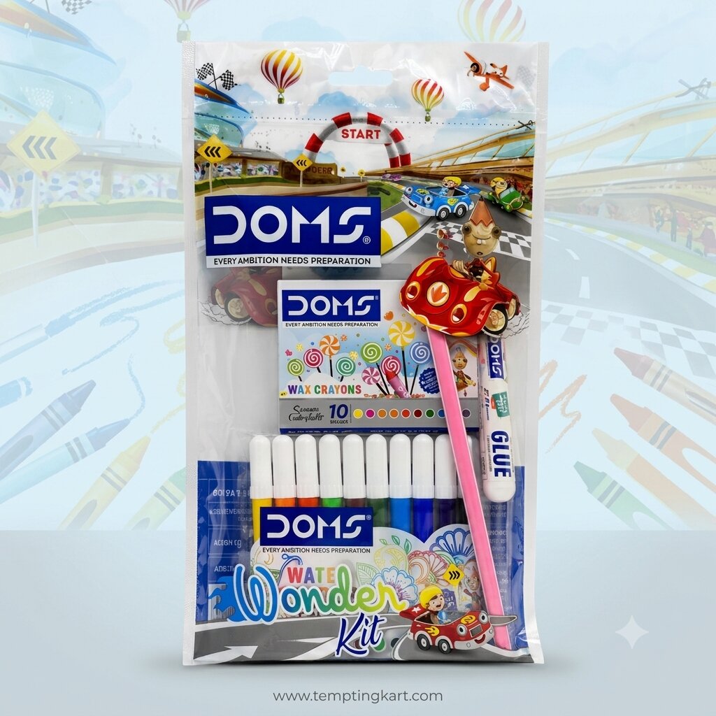 DOMS Water Wonder Kit Art & Coloring Set for Kids – Wax Crayons, Colour Pens, Pencil, Eraser, Sharpener & Glue