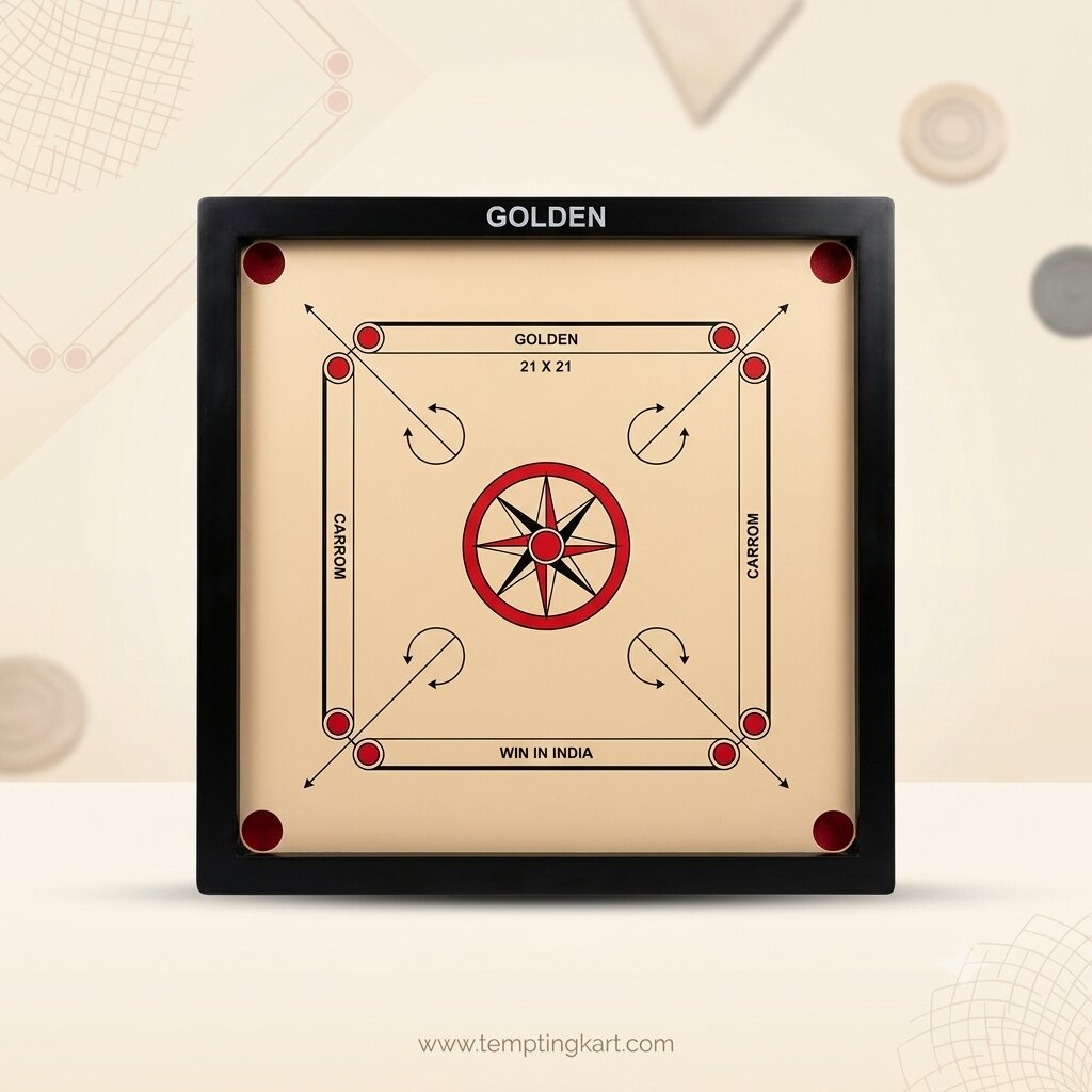 JUPITER 21 x 21 Inch Wooden Carrom Board – Premium Wooden Indoor Family Board Game