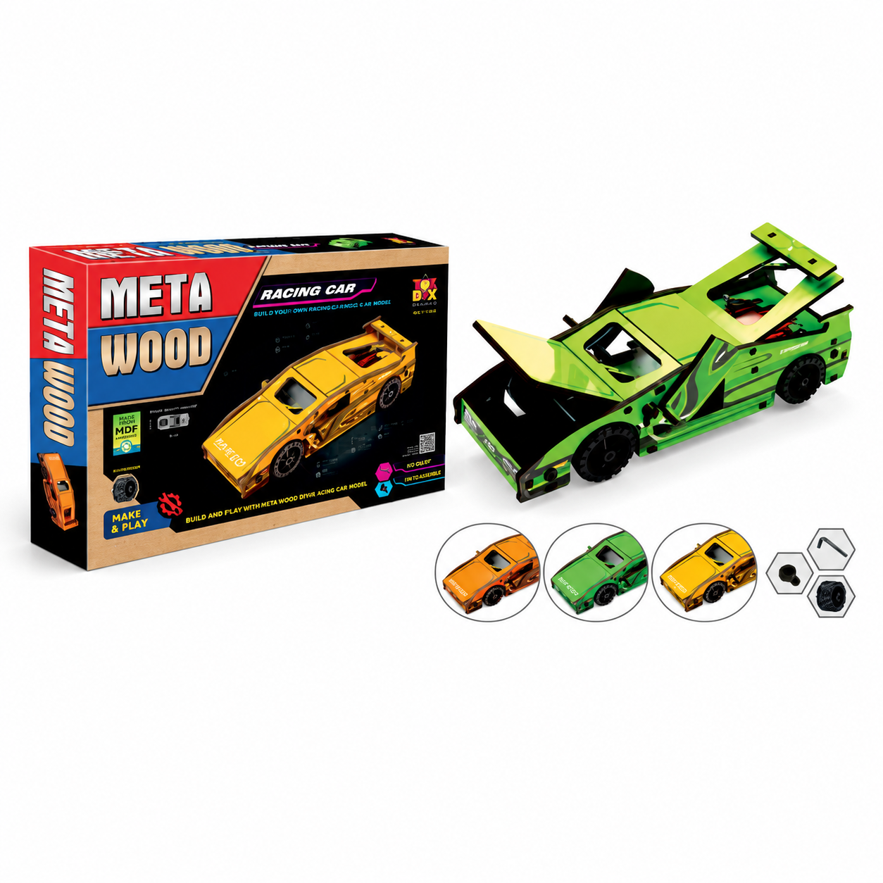 Meta Wood Racing Car DIY Assembly Toy Car for Kids | Creative MDF Puzzle Vehicle Model