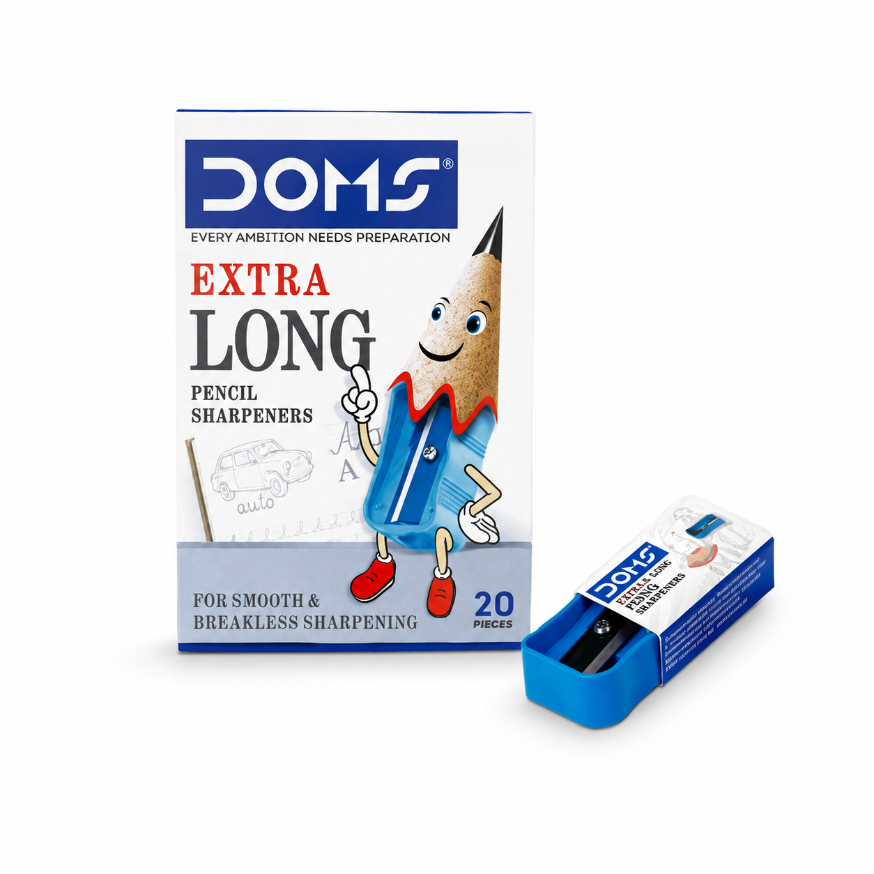 DOMS Extra Long Pencil Sharpeners Box Pack (2 Pieces) – Smooth & Breakless Sharpening for School, Office & Drawing Use