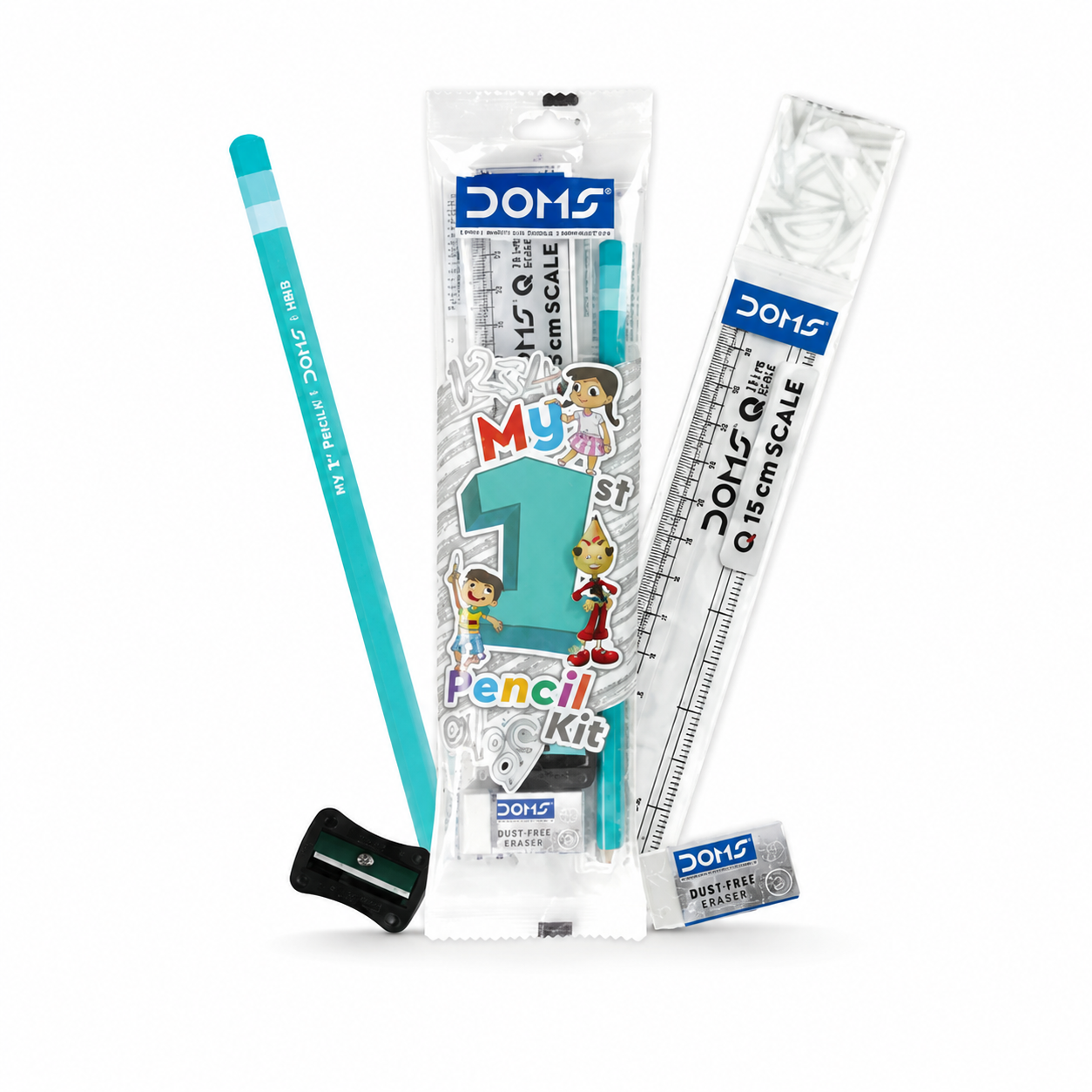 DOMS My 1st Pencil Kit 7140 – Pencil, Eraser, Sharpener & 15cm Scale | Stationery Set for Kids