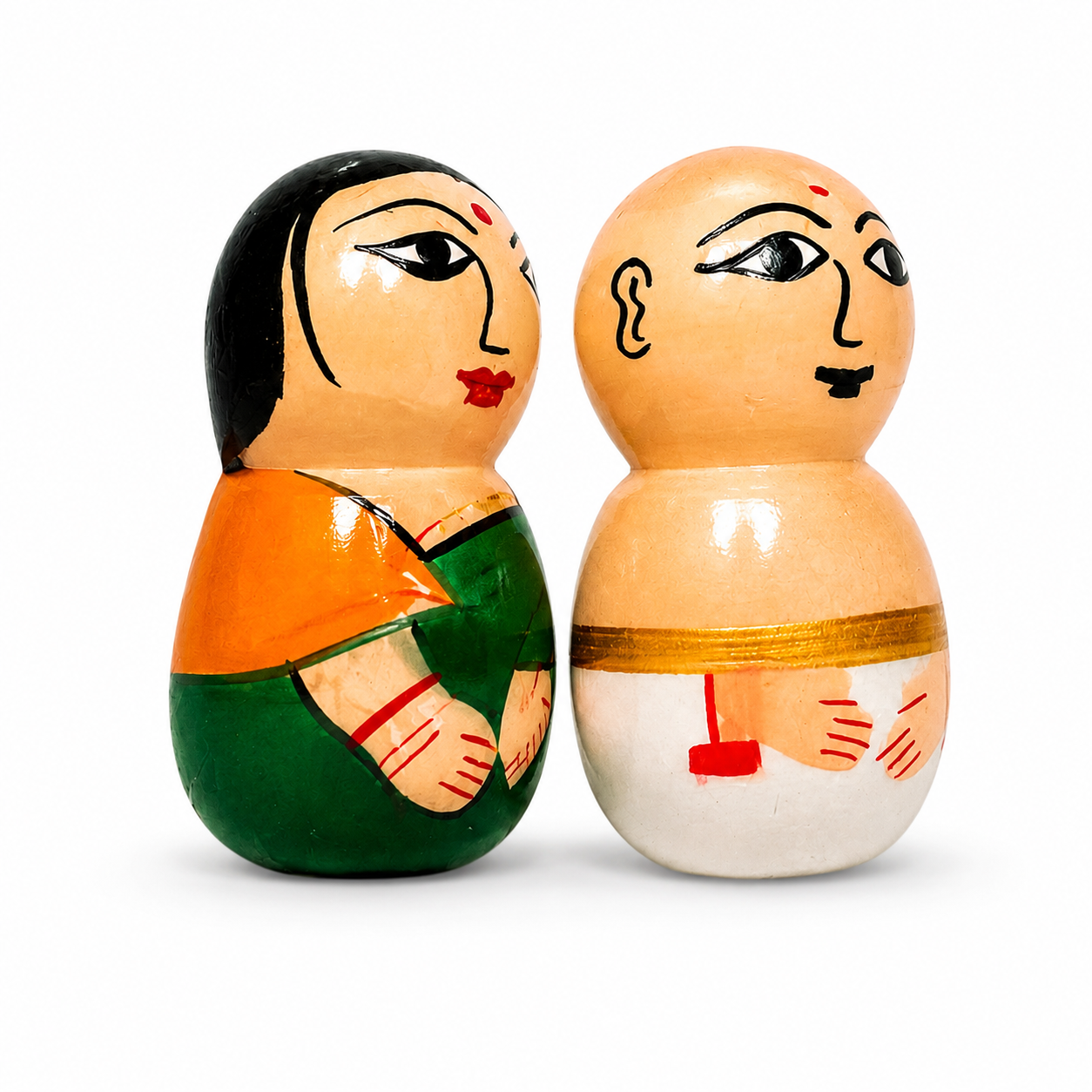 Channapatna Toys | Wooden Poojari Doll Set | Handmade Traditional Indian Wooden Dolls