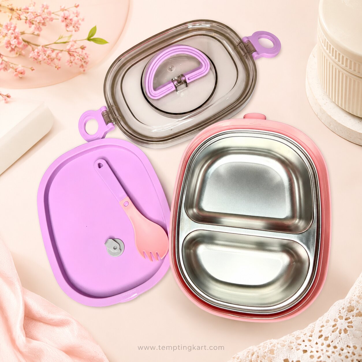 Unicorn 2-Compartment Stainless Steel Lunch Box with Fork – Leakproof School Bento Box for Kids