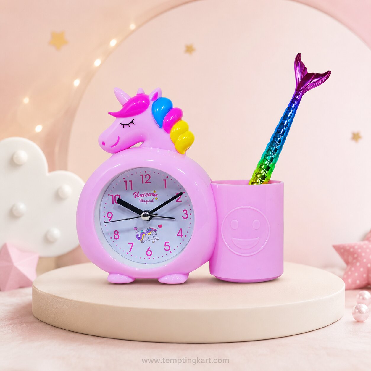 Unicorn Alarm Table Clock With Pen Stand