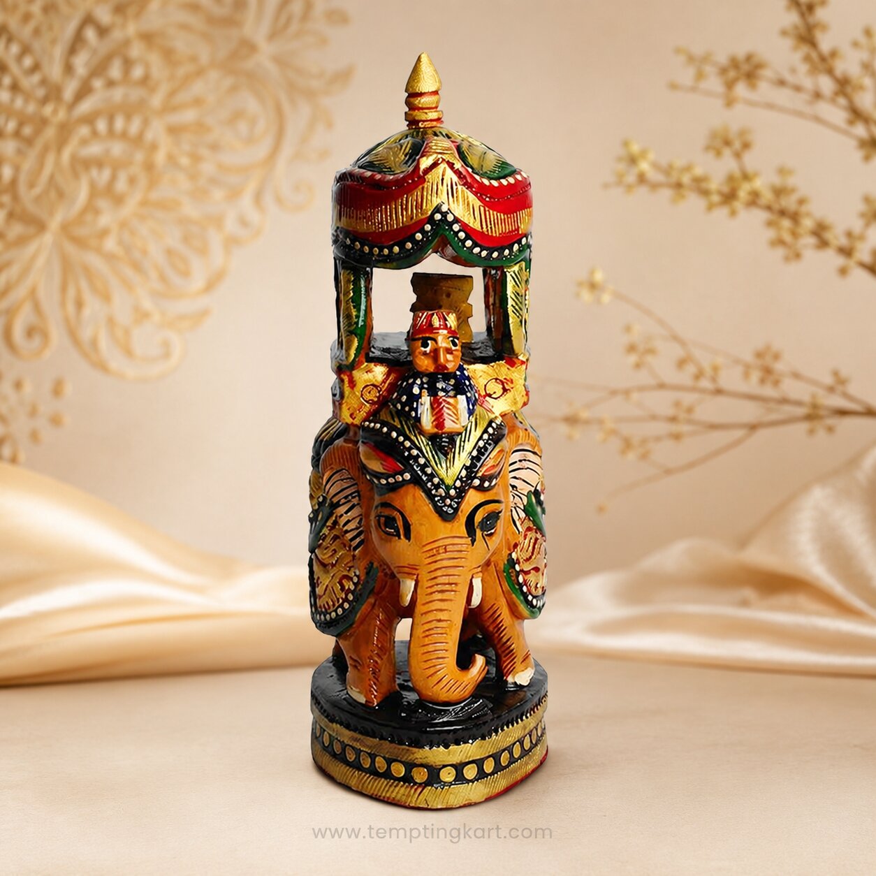 Wooden Ambari Elephant Showpiece | Handmade Traditional Wooden Decorative Elephant Statue | Channapatna Toys