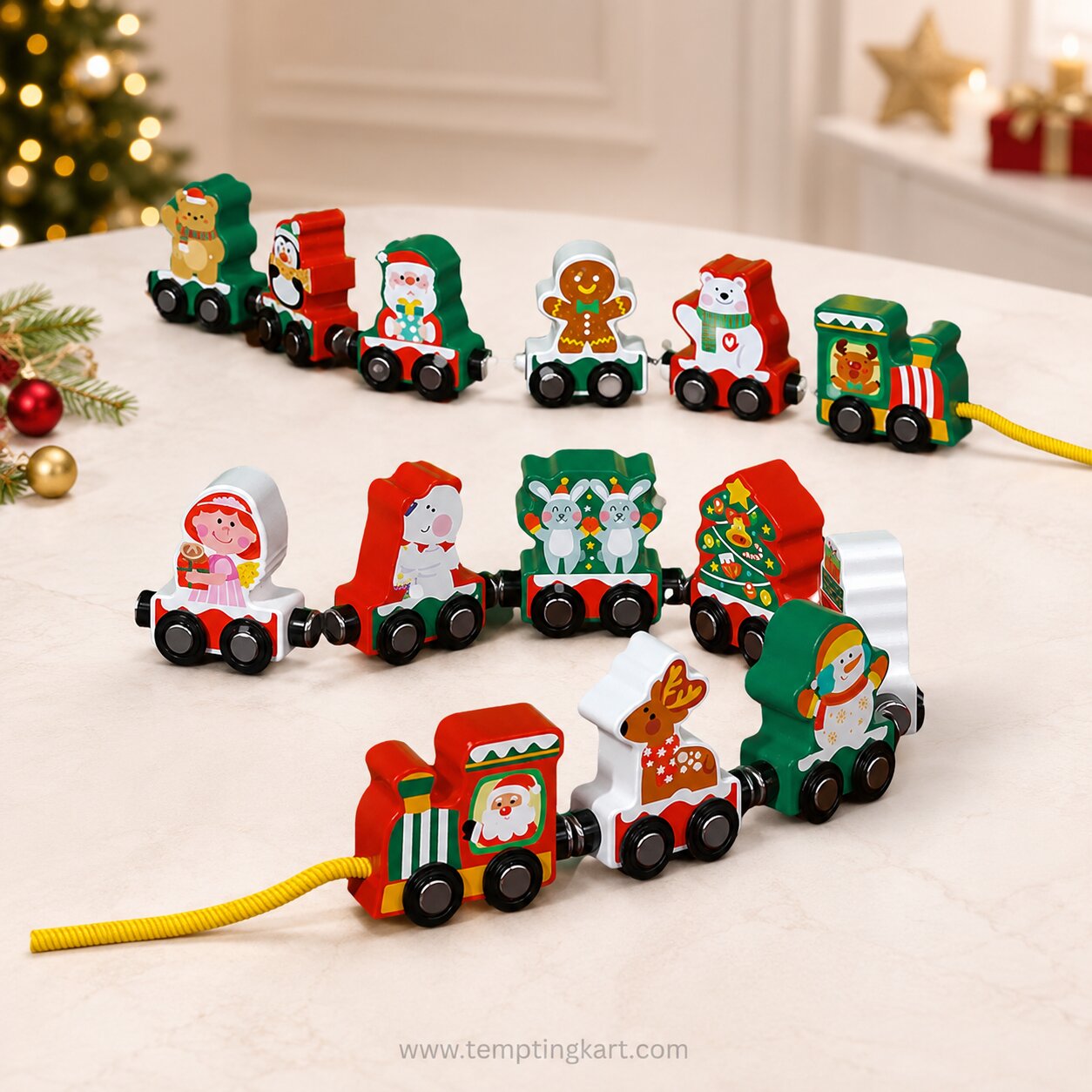 Wooden Christmas Train Set | Handmade Wooden Pull Along Toy | Channapatna Toys