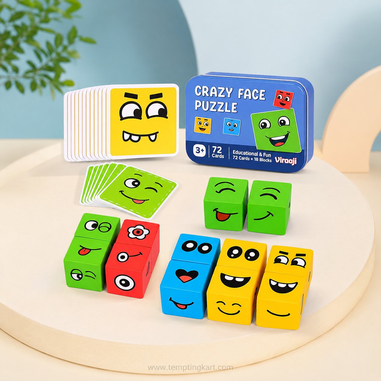 Wooden Face Cube Change Puzzle for Kids – Emoji Expressions Matching Game