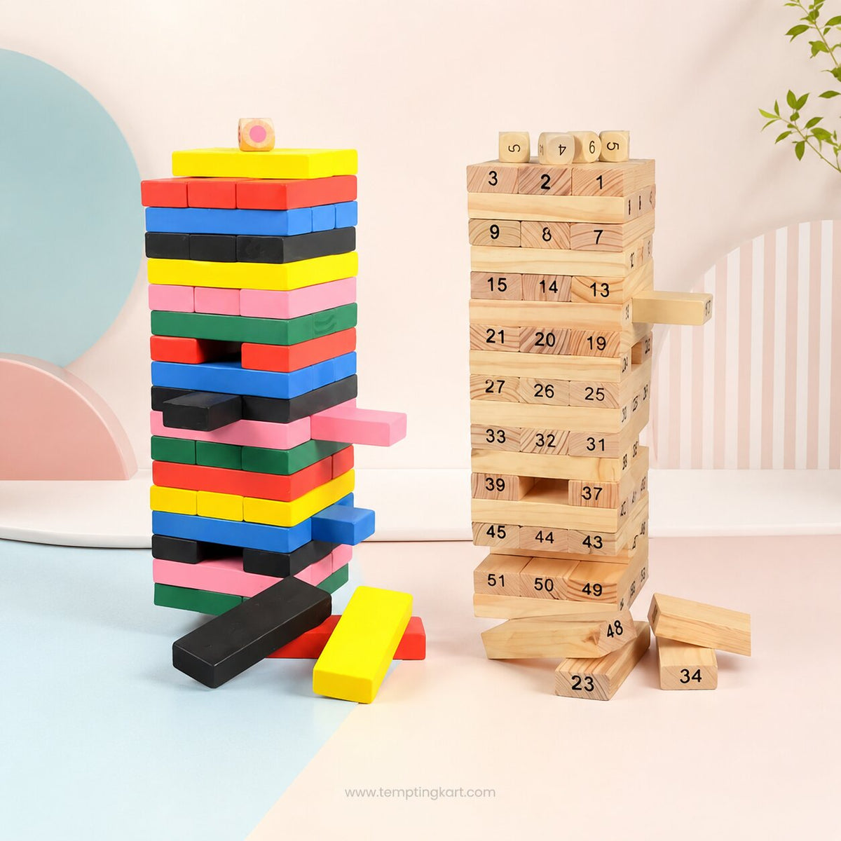 Wooden Stacking Blocks Game – 54 Pcs Tumbling Tower | Kids Birthday & Return Gift