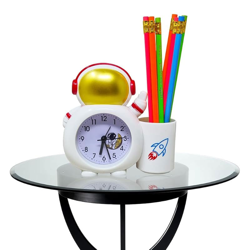 Rocket Astronaut Alarm Clock with Pencil Holder | Kids Study Table Clock & Stationery Organizer