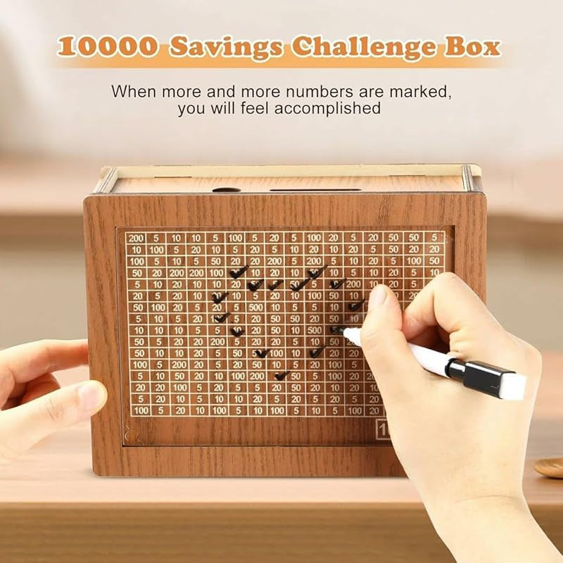 Wooden 1 Lakh Savings Challenge Money Box – Smart Money Saving Piggy Bank | Birthday Gift