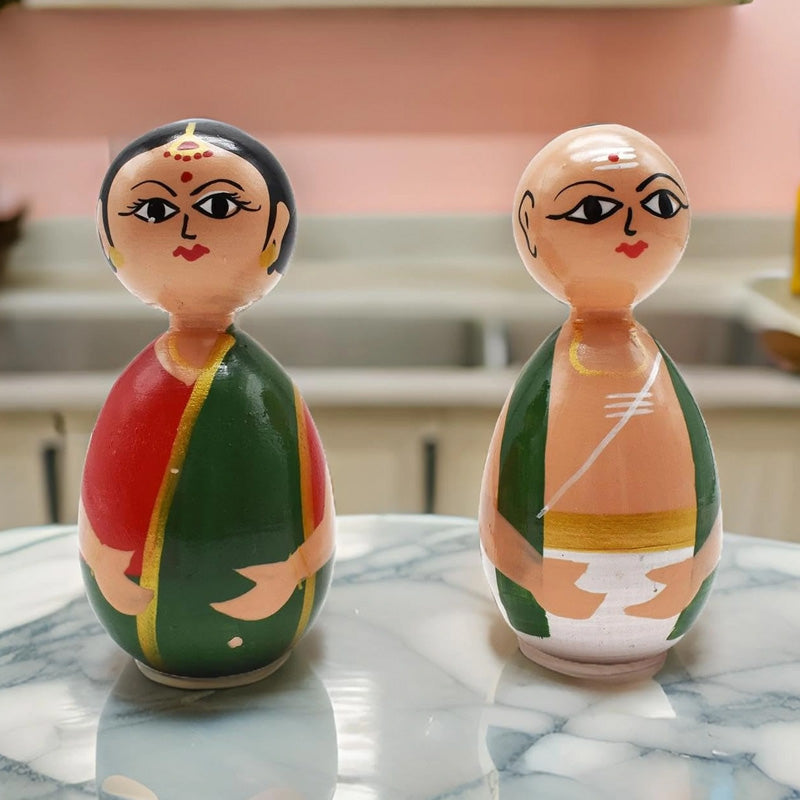 Channapatna Toys | Wooden Poojari Doll Set | Handmade Traditional Indian Wooden Dolls