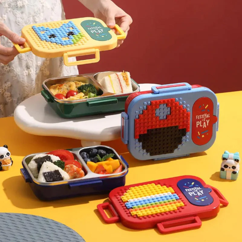 Festival of Play Building Blocks Lunch Box – 2-Compartment Stainless Steel Lunch Box for Kids