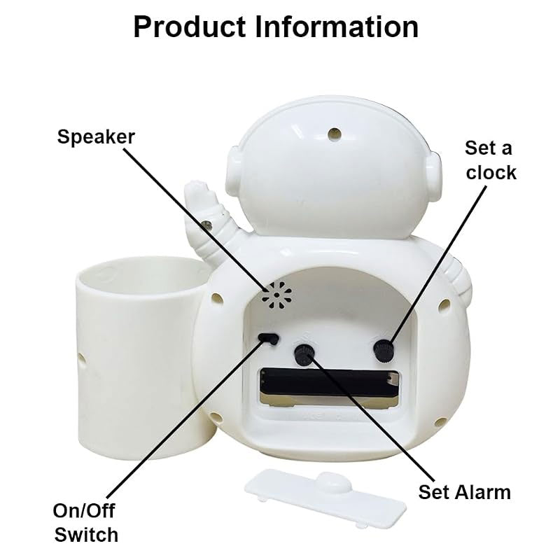 Rocket Astronaut Alarm Clock with Pencil Holder | Kids Study Table Clock & Stationery Organizer