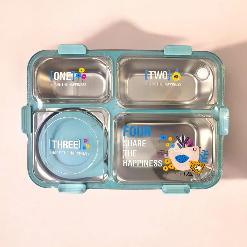 Bento 4-Compartment Stainless Steel Lunch Box with Sauce Cup – Leakproof School & Office Meal Container