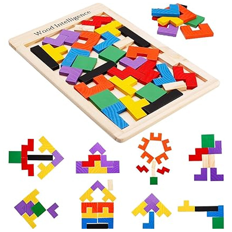 Wooden Jigsaw Tetris Puzzle – Colorful Brain Development Toy for Kids