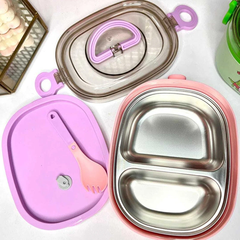 Unicorn 2-Compartment Stainless Steel Lunch Box with Fork – Leakproof School Bento Box for Kids