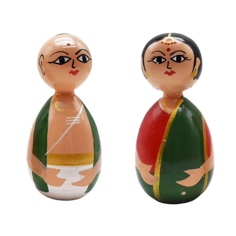 Channapatna Toys | Wooden Poojari Doll Set | Handmade Traditional Indian Wooden Dolls