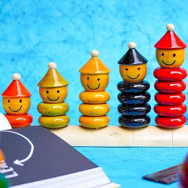 Channapatna Toys | Wooden Family Ring Stacker Set | Handmade Educational Stacking Toy for Kids