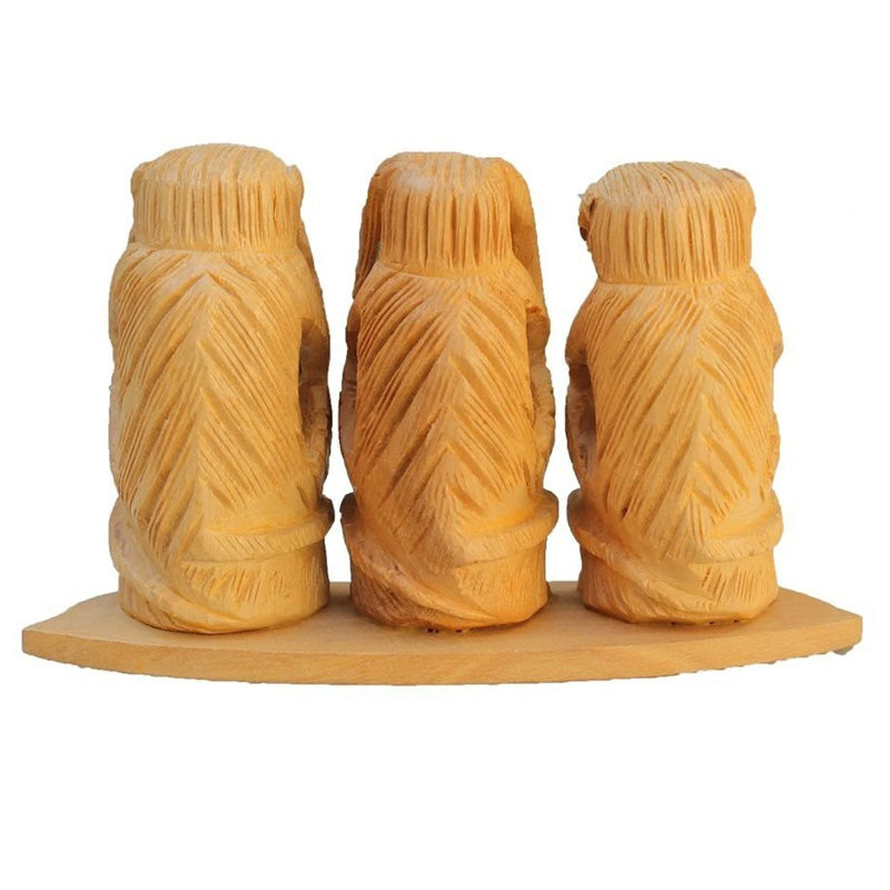 Wooden Three Wise Monkeys Showpiece | Handmade Wooden Decorative Figurines | Channapatna Toys