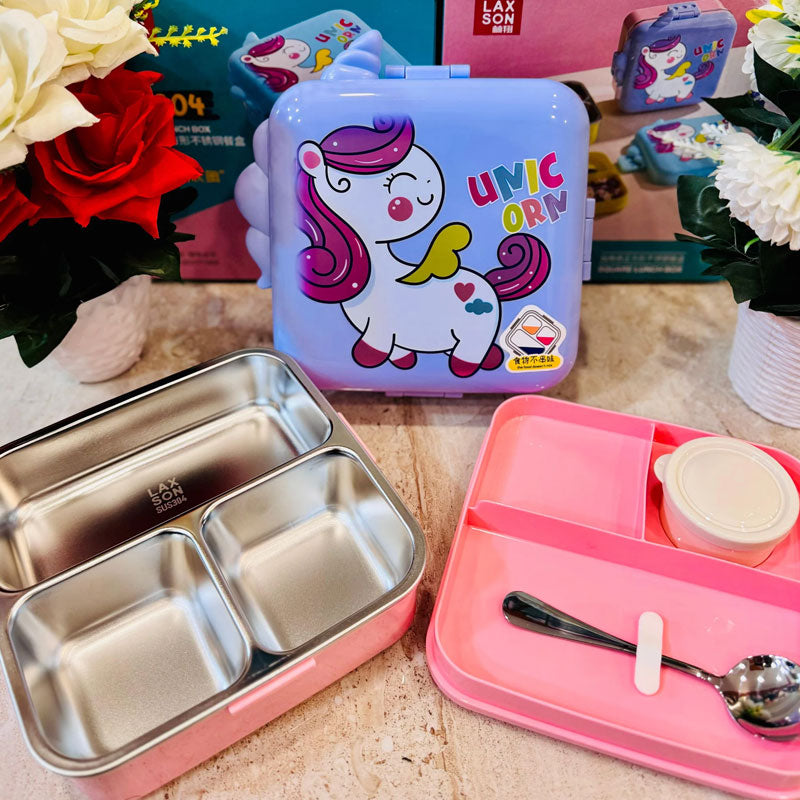 Unicorn Steel Lunch Box | 3 Compartments