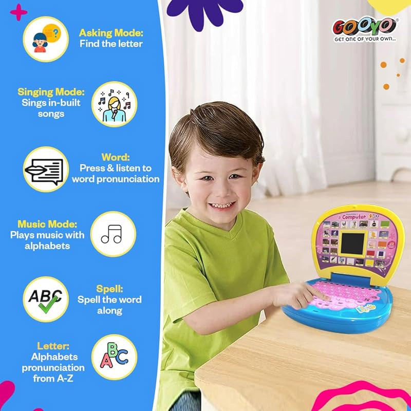 Kids Educational Computer Learning Toy with LED Screen & Sound – Battery Operated (Ages 3+)