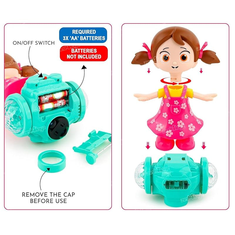 Dancing Fashion Girl Toy with Lights & Music – 360° Rotating Action Toy for Kids