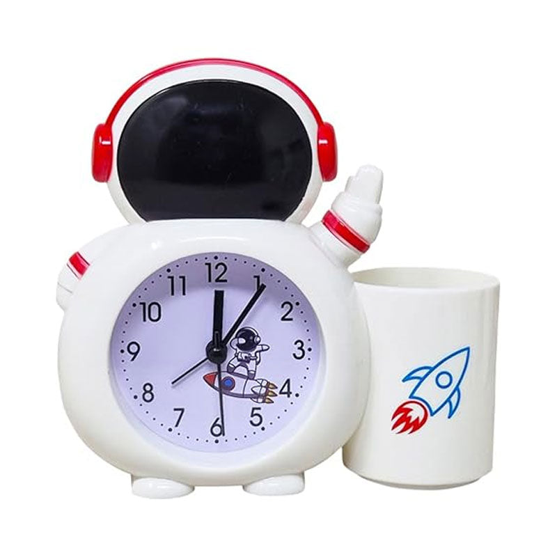 Rocket Astronaut Alarm Clock with Pencil Holder | Kids Study Table Clock & Stationery Organizer