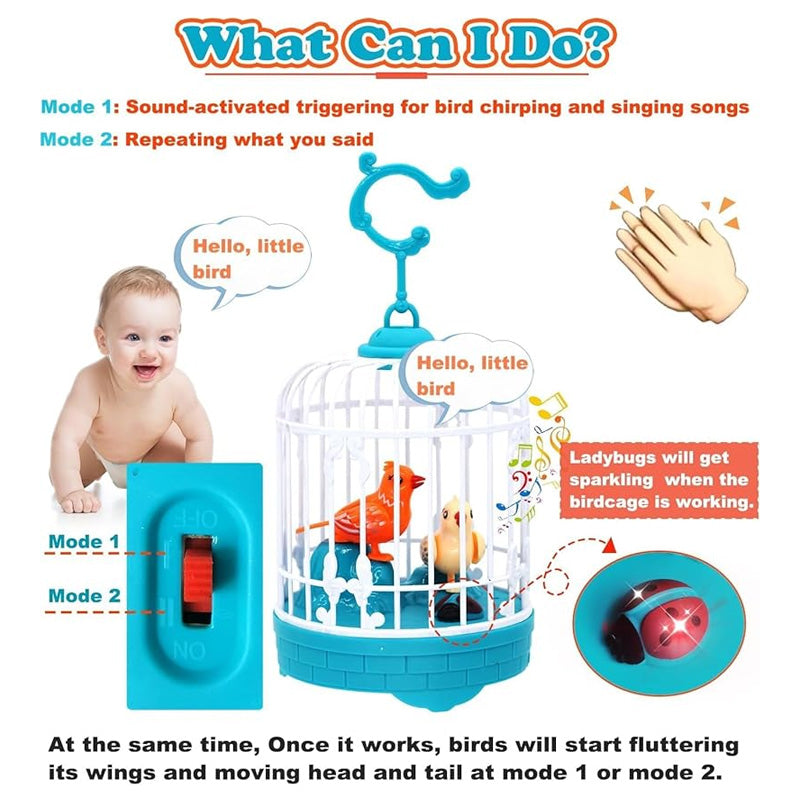 Voice Controlled Talking Bird Toy with Musical Cage – Interactive Singing & Repeating Parrot for Kids