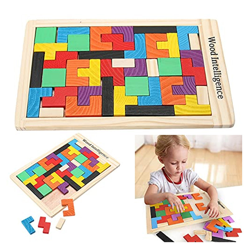 Wooden Jigsaw Tetris Puzzle – Colorful Brain Development Toy for Kids